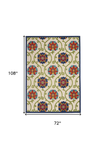 6' X 9' Ivory And Blue Indoor Outdoor Area Rug