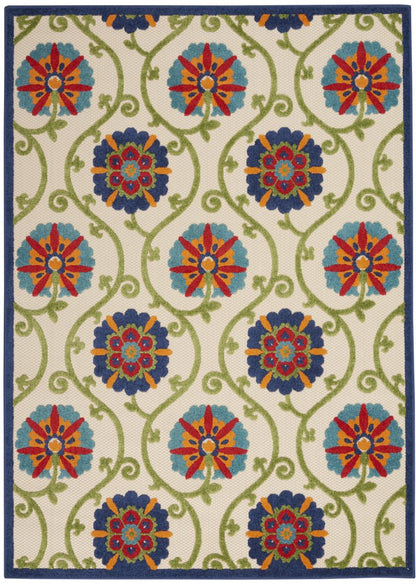 6' X 9' Ivory And Blue Indoor Outdoor Area Rug