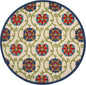 8' Ivory And Blue Round Indoor Outdoor Area Rug