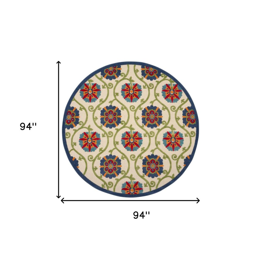 5' Ivory And Blue Round Indoor Outdoor Area Rug