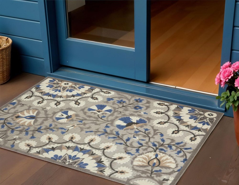 4' X 6' Blue And Gray Indoor Outdoor Area Rug