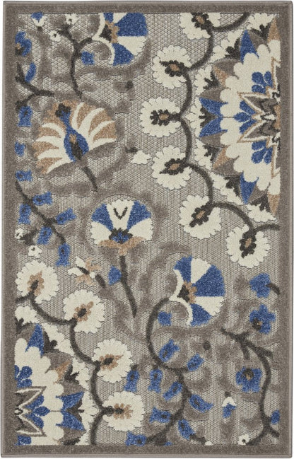 4' X 6' Blue And Gray Indoor Outdoor Area Rug