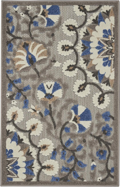 4' X 6' Blue And Gray Indoor Outdoor Area Rug