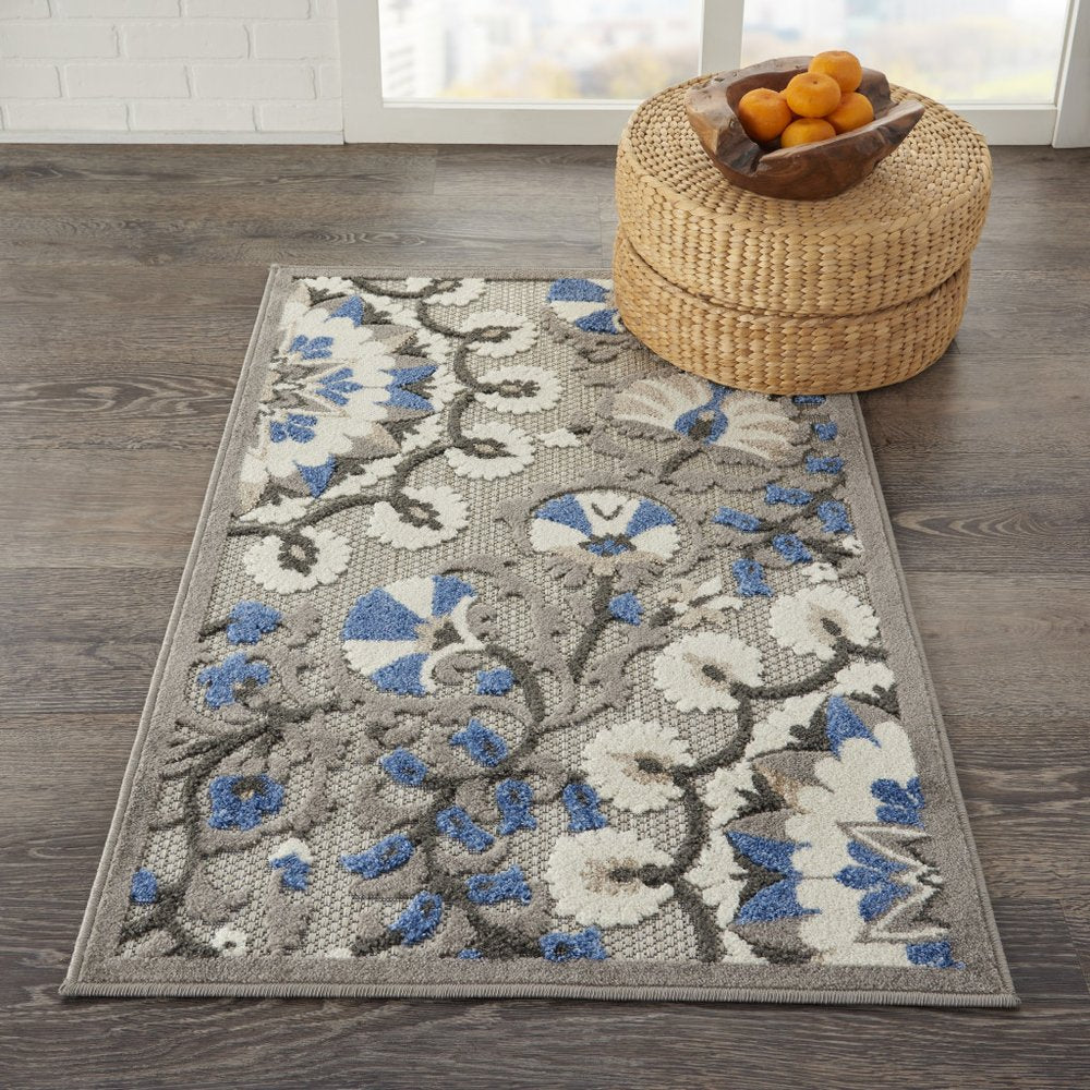 4' X 6' Blue And Gray Indoor Outdoor Area Rug