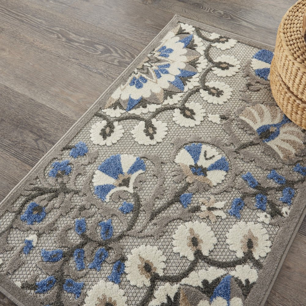5' X 7' Blue And Gray Indoor Outdoor Area Rug