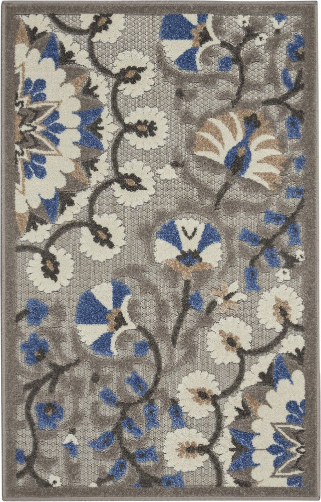 4' X 6' Blue And Gray Indoor Outdoor Area Rug