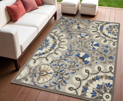 5' X 7' Blue And Gray Indoor Outdoor Area Rug