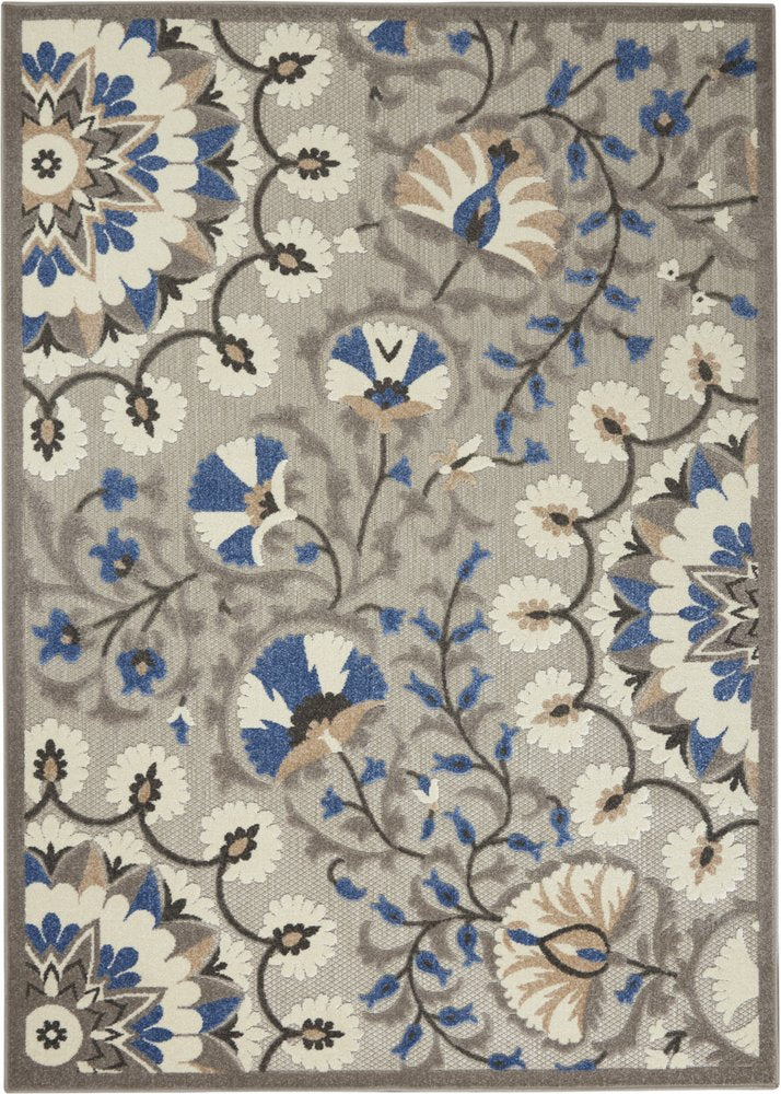 4' X 6' Blue And Gray Indoor Outdoor Area Rug