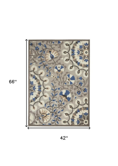 4' X 6' Blue And Gray Indoor Outdoor Area Rug