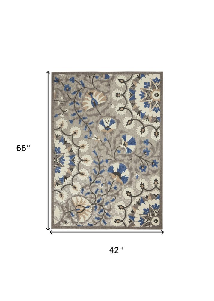 5' X 7' Blue And Gray Indoor Outdoor Area Rug