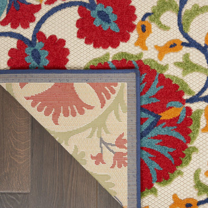 6' X 9' Red And Ivory Floral Indoor Outdoor Area Rug