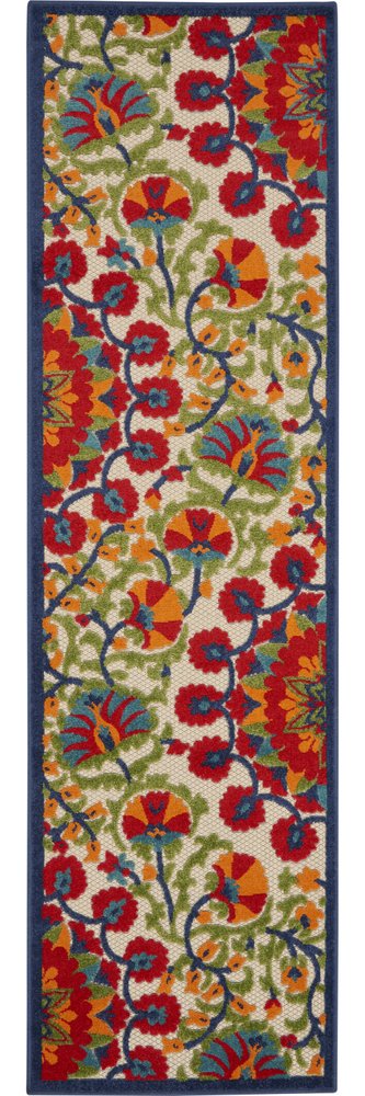 6' X 9' Red And Ivory Floral Indoor Outdoor Area Rug