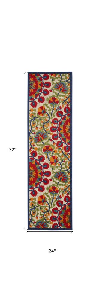 6' X 9' Red And Ivory Floral Indoor Outdoor Area Rug