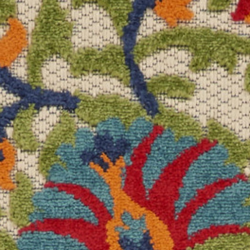 6' X 9' Red And Ivory Floral Indoor Outdoor Area Rug