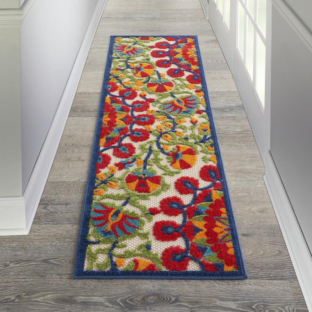 6' X 9' Red And Ivory Floral Indoor Outdoor Area Rug