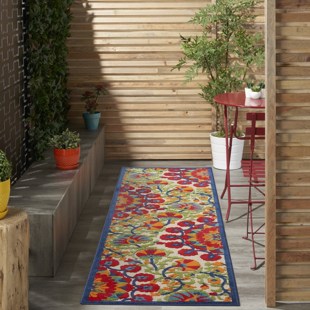 6' X 9' Red And Ivory Floral Indoor Outdoor Area Rug