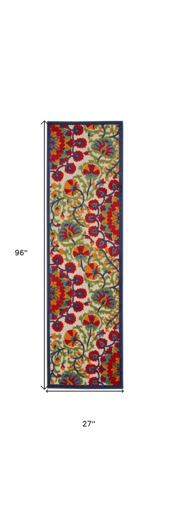 6' X 9' Red And Ivory Floral Indoor Outdoor Area Rug