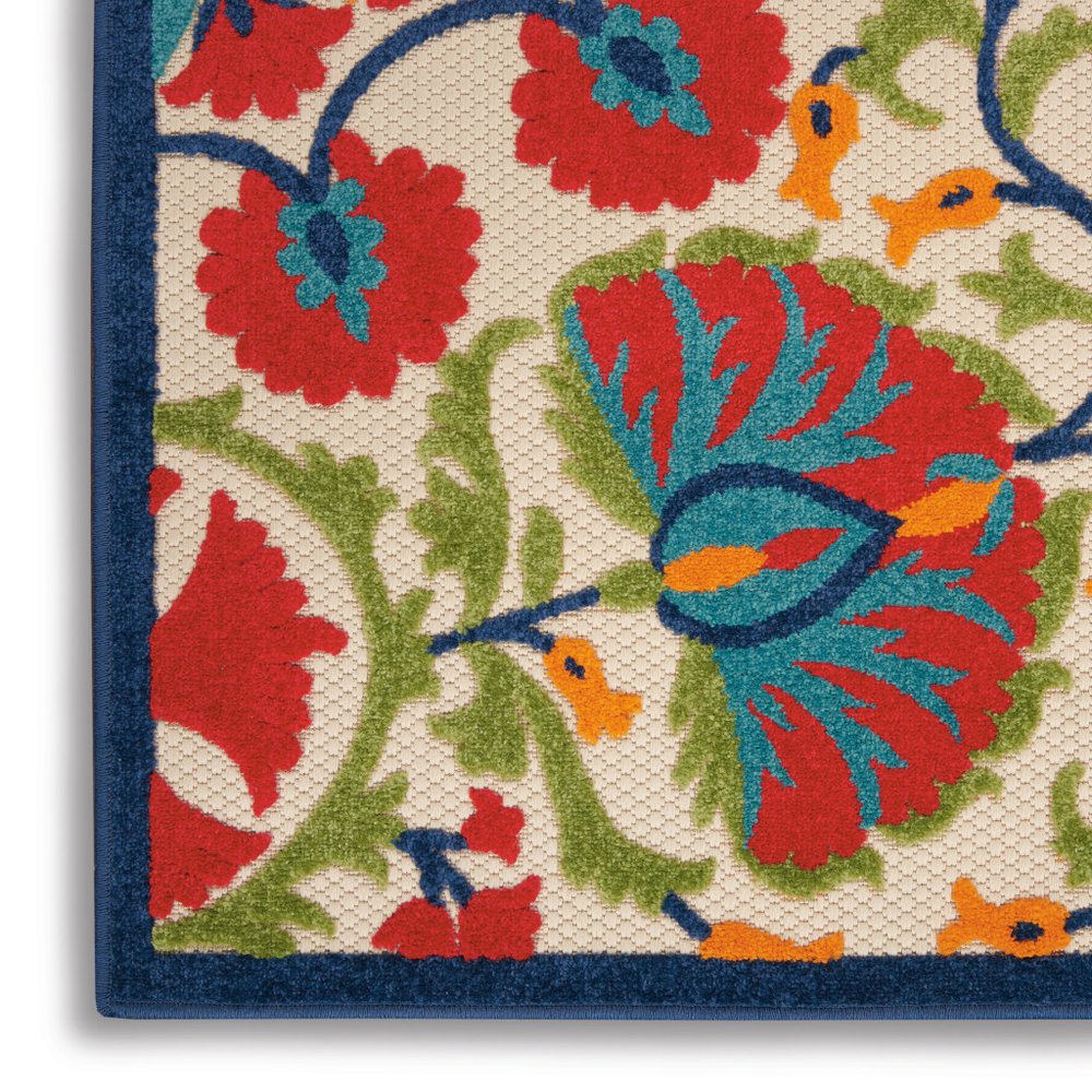 6' X 9' Red And Ivory Floral Indoor Outdoor Area Rug