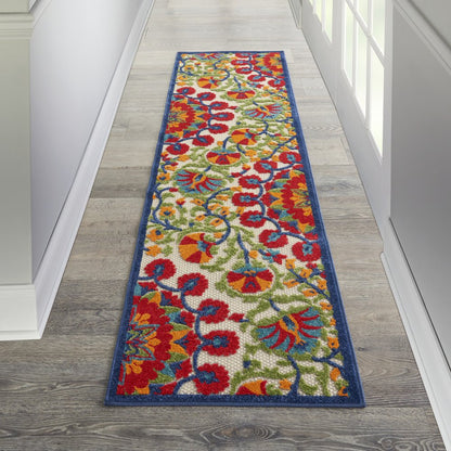 6' X 9' Red And Ivory Floral Indoor Outdoor Area Rug