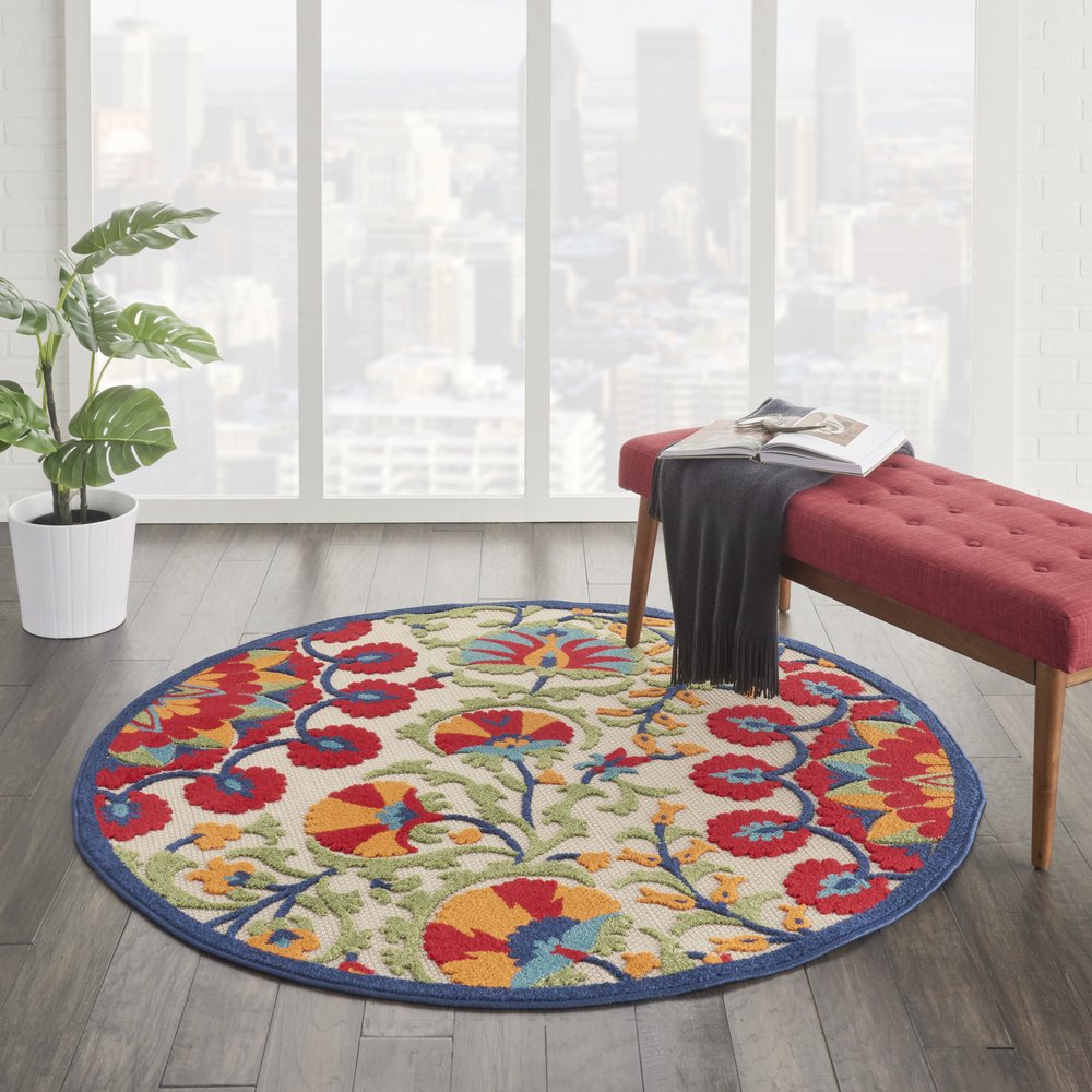 6' X 9' Red And Ivory Floral Indoor Outdoor Area Rug