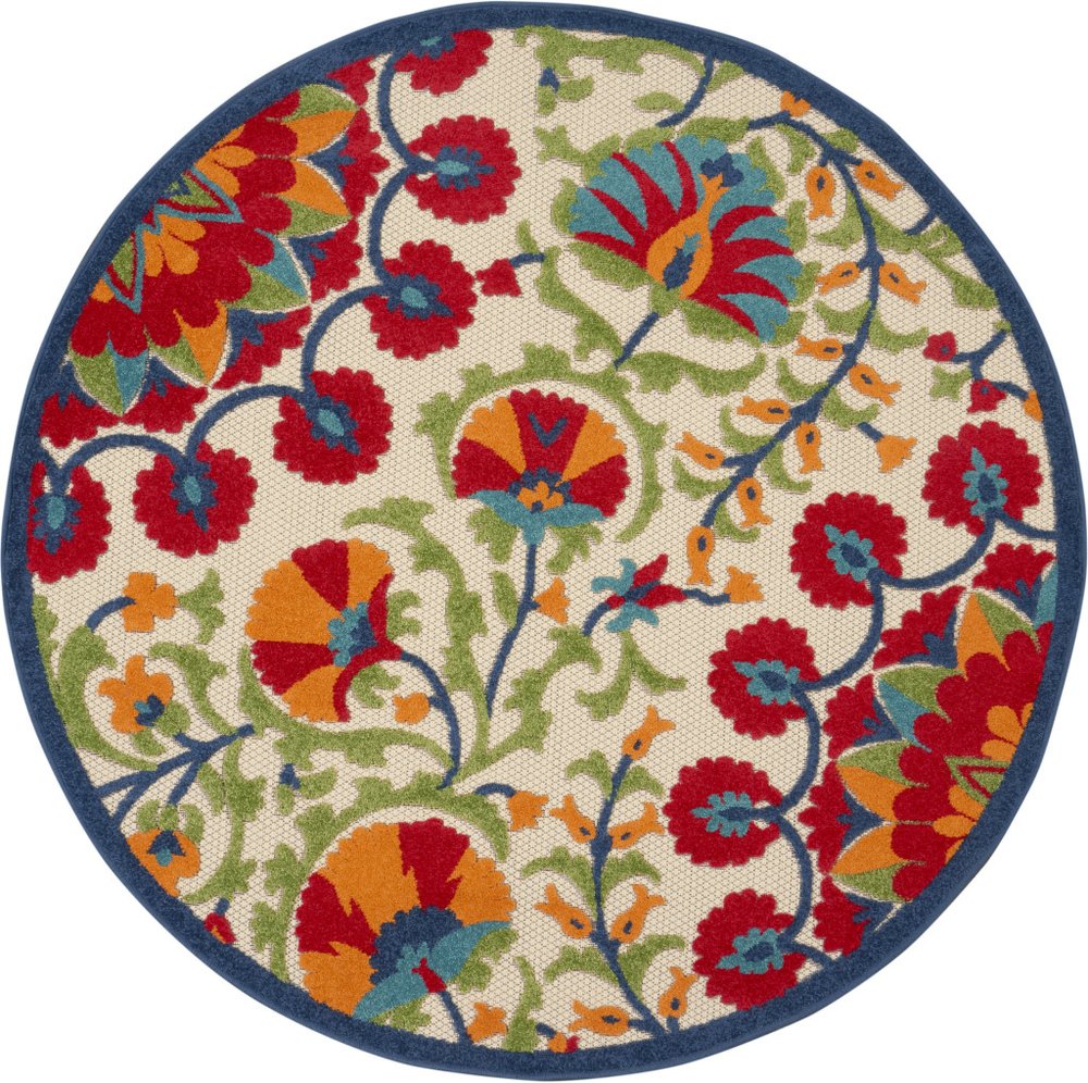 6' X 9' Red And Ivory Floral Indoor Outdoor Area Rug