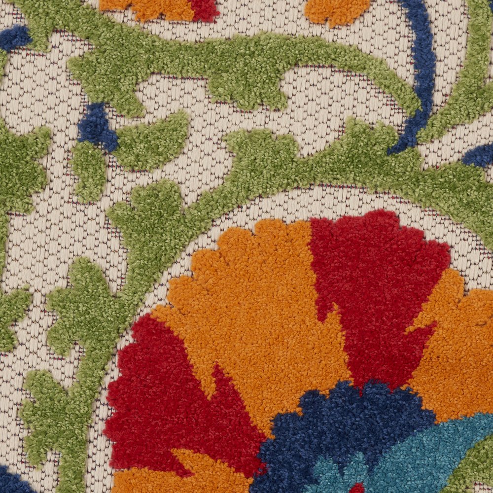 6' X 9' Red And Ivory Floral Indoor Outdoor Area Rug