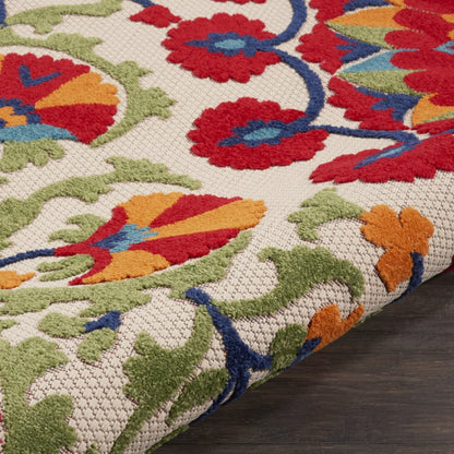 6' X 9' Red And Ivory Floral Indoor Outdoor Area Rug
