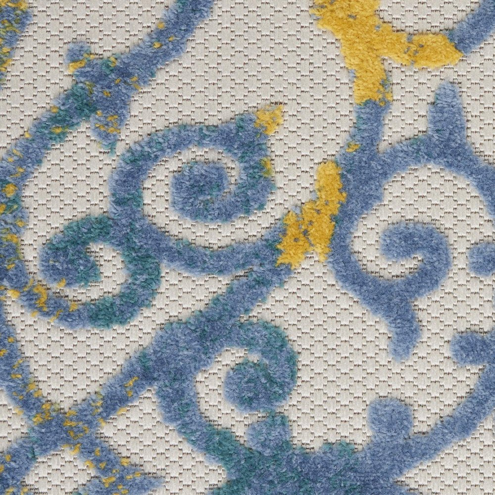 4' Ivory And Blue Round Indoor Outdoor Area Rug