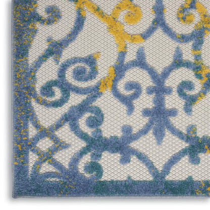 4' Ivory And Blue Round Indoor Outdoor Area Rug