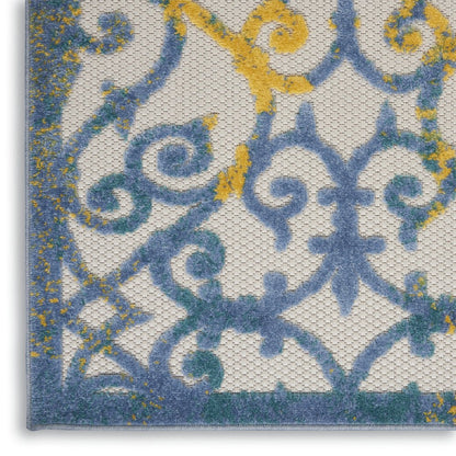4' Ivory And Blue Round Indoor Outdoor Area Rug