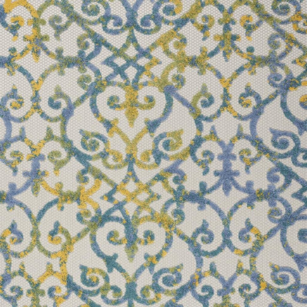 5' X 8' Ivory And Blue Indoor Outdoor Area Rug