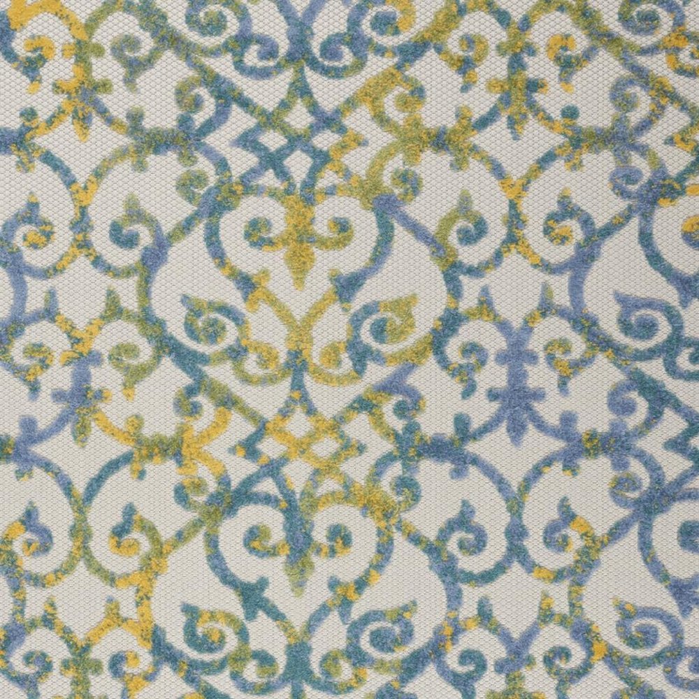 4' Ivory And Blue Round Indoor Outdoor Area Rug
