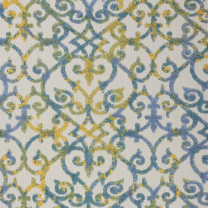 4' Ivory And Blue Round Indoor Outdoor Area Rug