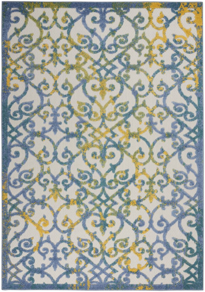 4' Ivory And Blue Round Indoor Outdoor Area Rug