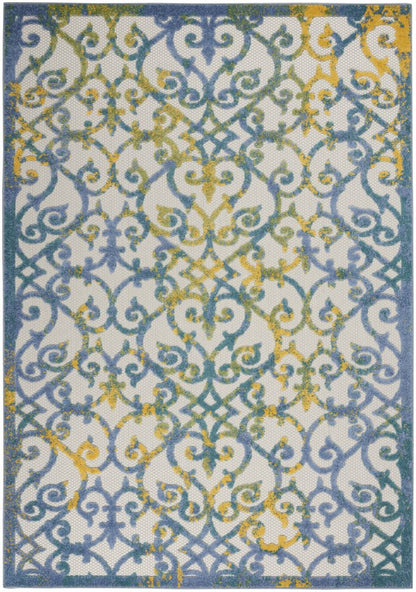 4' Ivory And Blue Round Indoor Outdoor Area Rug