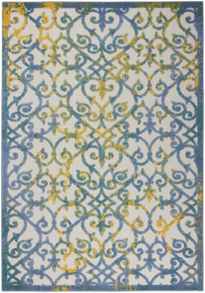 4' Ivory And Blue Round Indoor Outdoor Area Rug
