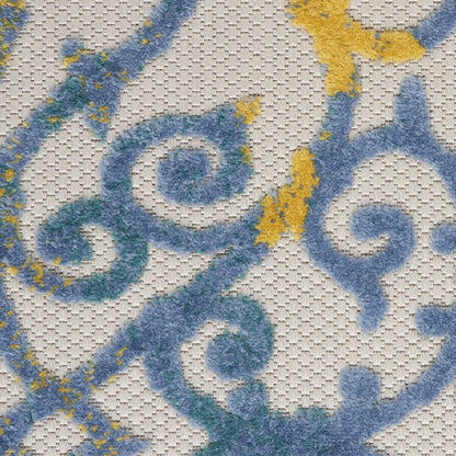 4' Ivory And Blue Round Indoor Outdoor Area Rug