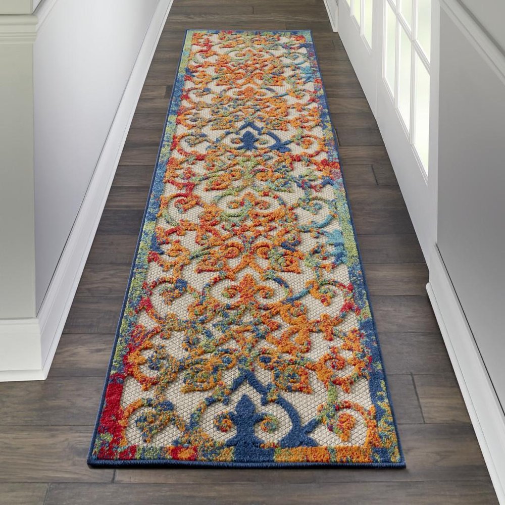 4' X 6' Ivory And Blue Indoor Outdoor Area Rug