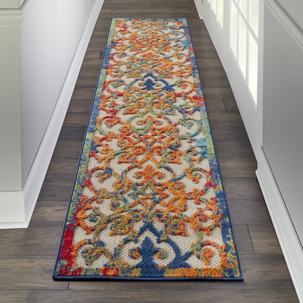3' X 4' Ivory And Blue Indoor Outdoor Area Rug