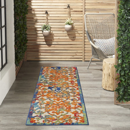 3' X 4' Ivory And Blue Indoor Outdoor Area Rug