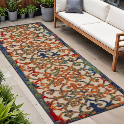 3' X 4' Ivory And Blue Indoor Outdoor Area Rug