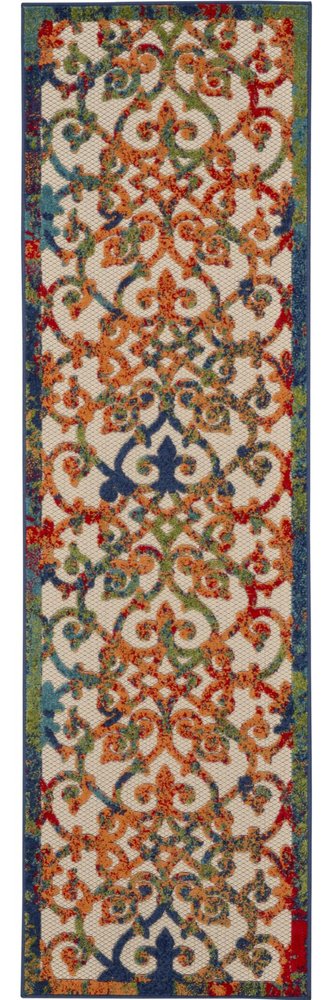 12' Ivory And Blue Indoor Outdoor Runner Rug