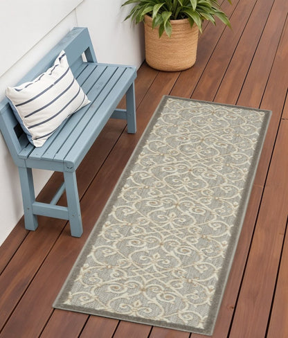 10' Gray And Ivory Indoor Outdoor Area Rug