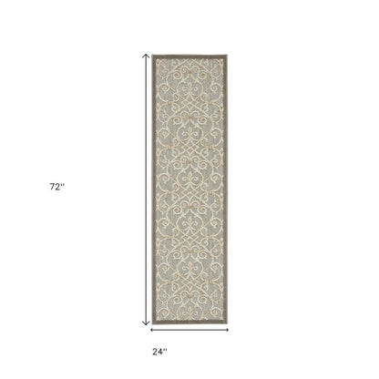 10' Gray And Ivory Indoor Outdoor Area Rug