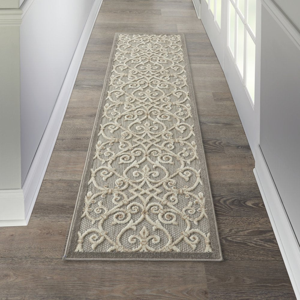 10' Gray And Ivory Indoor Outdoor Area Rug