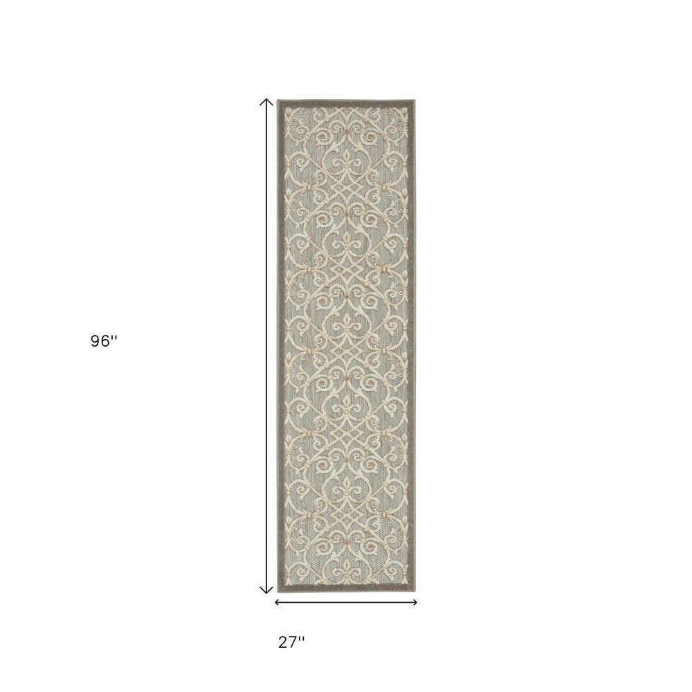 8' Gray And Ivory Indoor Outdoor Area Rug