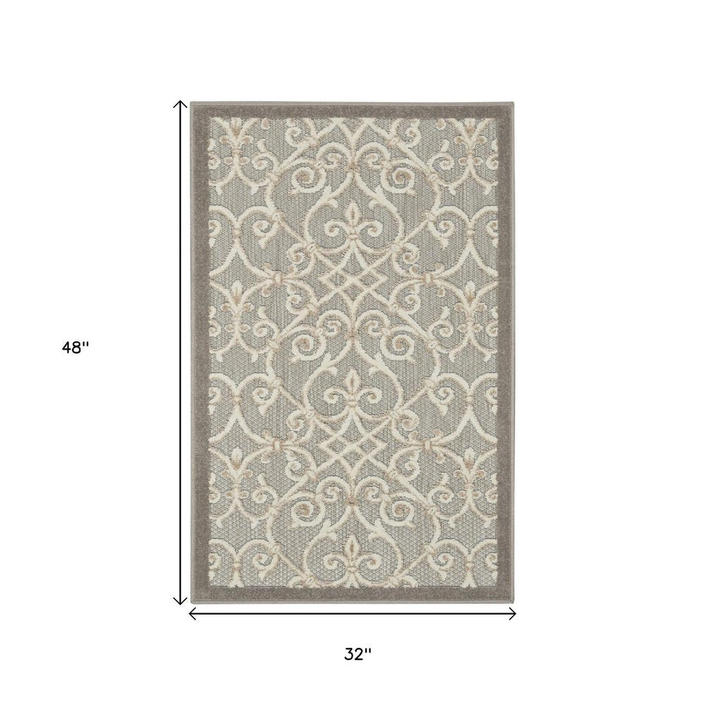 4' X 6' Gray And Ivory Indoor Outdoor Area Rug
