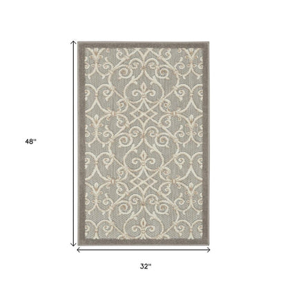 4' X 6' Gray And Ivory Indoor Outdoor Area Rug