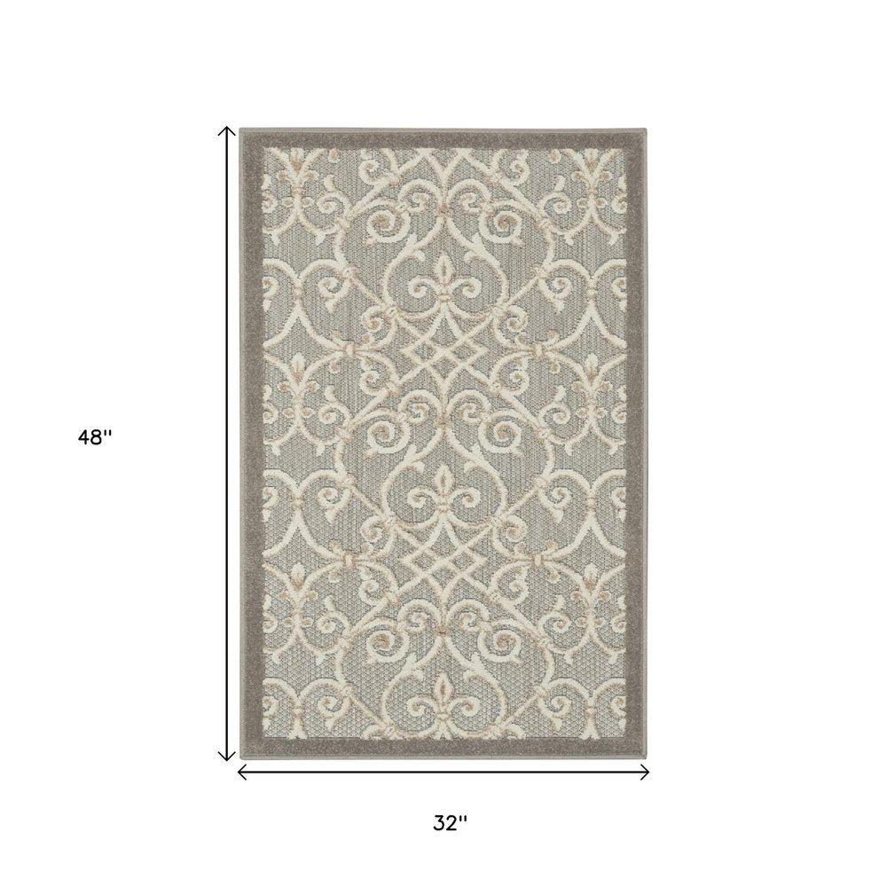 4' X 6' Gray And Ivory Indoor Outdoor Area Rug