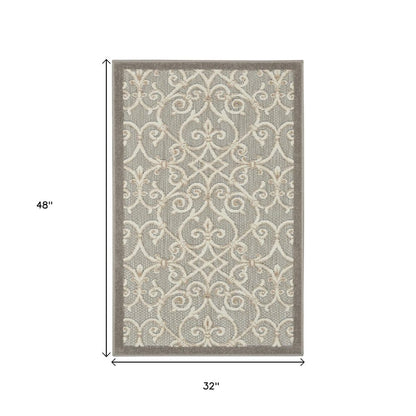 4' X 6' Gray And Ivory Indoor Outdoor Area Rug